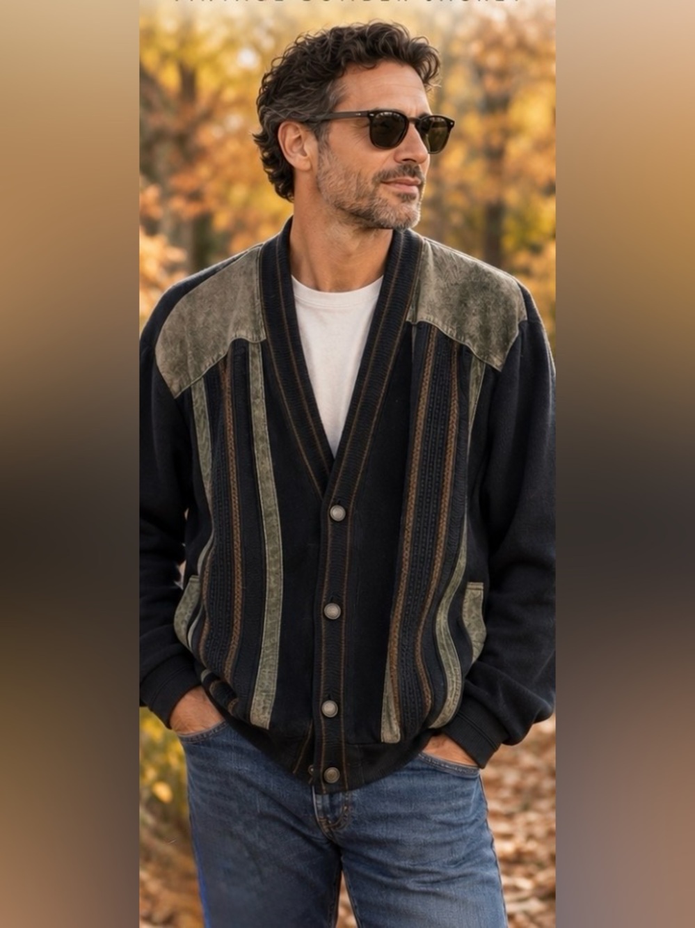 Vintage Arnold Palmer Leather Knit Cardigan Jacket Men’s M Grandpa